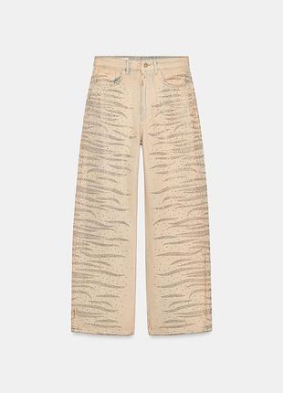 Джинсы trf baggy fit со стразами и средней посадкой