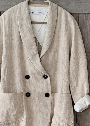 Лляний двобортний блейзер жакет zara (100% льон), розмір m–l