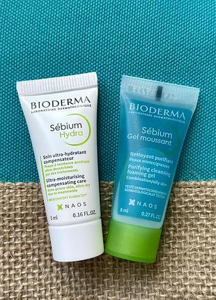 Набор биодерма - увлажняющий крем для лица bioderma sebium hydra и очищающий гель bioderma sebium gel moussant 💚