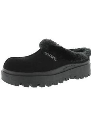Теплі замшеві сабо / капці skechers із хутром
