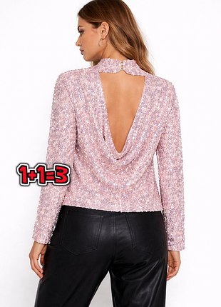 🎁1+1=3** шикарная блестящая розовая блуза в пайетках boohoo, размер 48 - 50