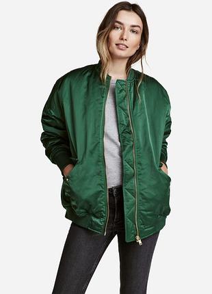 Стильний зелена куртка-бомбер h&amp;m (oversize)