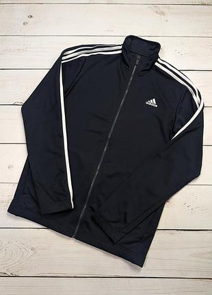 Чоловіча темно синя спортивна зіп кофта з лампасами adidas олімпійка адідас оригінал