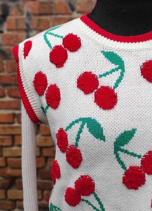 ​🍒 стильна в'язана жилетка з вишеньками (crop vest)