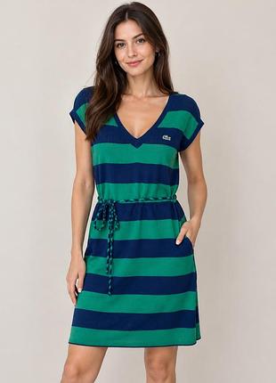 Бавовняна літня сукня в смужку lacoste з поясом (оригінал)