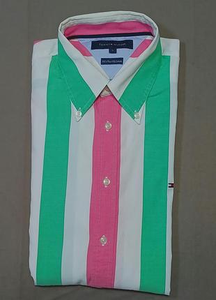 Воротник 41 см Tommy hilfiger size l в полоску рубашка made in malaysia 
 100% cotton 100's two ply cotton