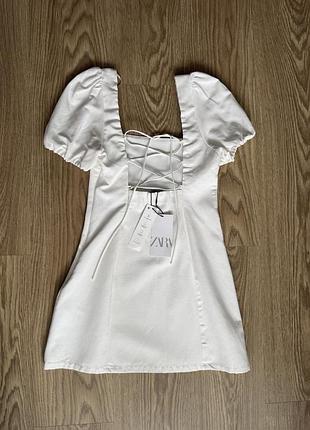 Коротка жіноча сукня zara біла лляна розмір l