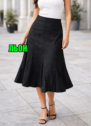 1+1=3** фірмова чорна лляна спідниця міді marks&spencer, розмір 48 - 50