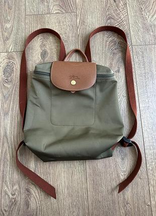 Рюкзак жіночий longchamp хакі з коричневими ручками