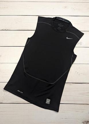 Мужская черная компрессионная майка nike pro combat compression tank top dri-fit оригинал тренировочная спортивная майка найк про