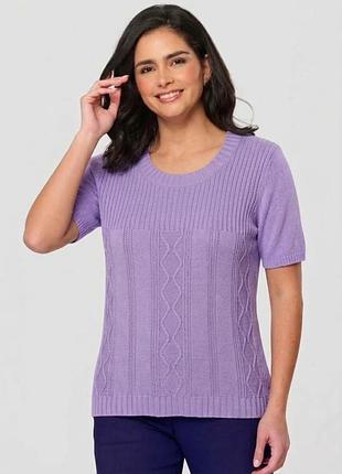 Бузковий джемпер з в'язаним  узором , котонова  футболка фіолетова , 2xl/3xl