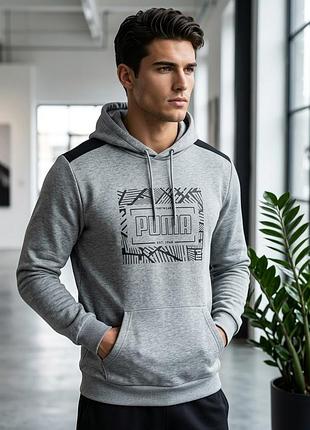 Худі чоловіче puma сіре з капюшоном