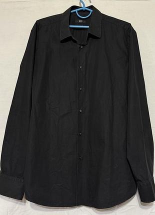 Чоловіча сорочка boss hugo boss regular fit easy iron, чорна, розмір xl (43)