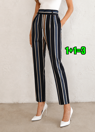 💥1+1=3 темно-синие брюки штаны высокая посадка в полоску h&amp;m, размер 44 - 46