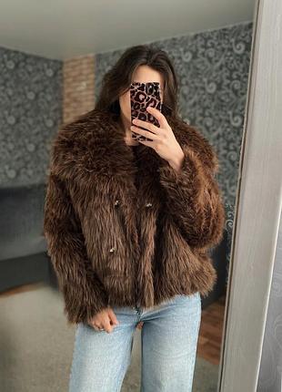 Коричнева еко шуба, біла шубка