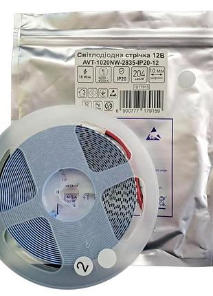 Світлодіодна стрічка avt 204led 12v 18w/m 4000-4500k smd2835 нейтральний