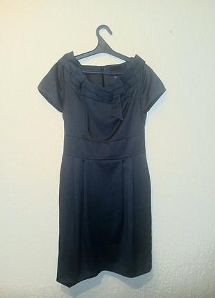Класична сукня-футляр assol 40 / m-l | чорна ділова сукня з оригінальним коміром