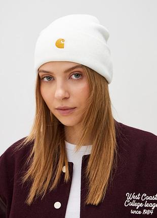 Унисекс шапка бини carhartt wip chase beanie (white / gold)