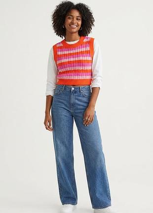 Брендовый укороченный жилет "divided h&m" неонового цвета в полоску. размер м.