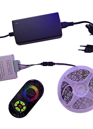 Комплект світлодіодна rgb стрічка 5м з блоком живлення й сенсорним пультом керування.