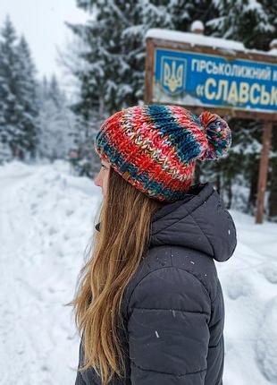 Яркая женская шапка-бини с помпоном размер универсальный р.50-60 бренд тсм