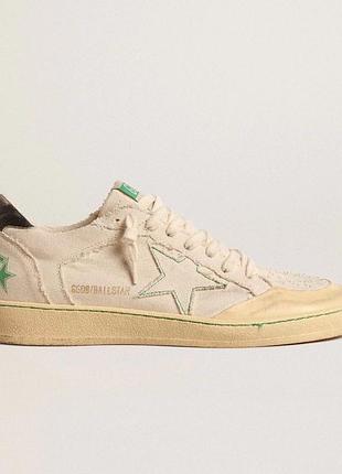 Кеди golden goose ball star бежеві з зеленою зіркою