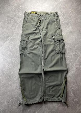 Широкие карго штаны хаки y2k military cargo wide pants