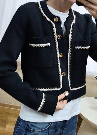 Чорний жіночий кардиган/жакет anthropologie у стилі chanel