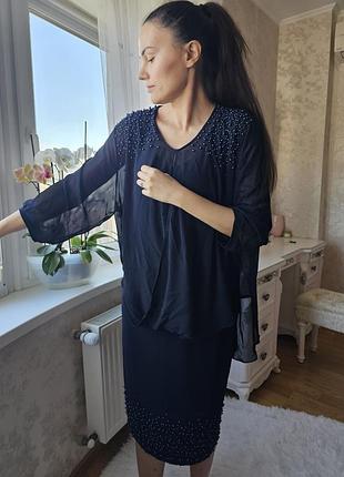 Вечернее платье l-xl с накидкой стразы