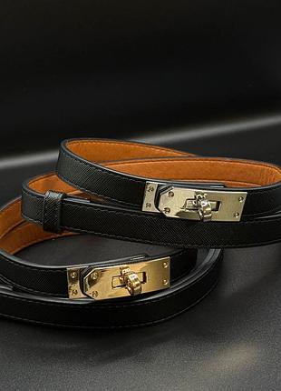 Ремінь жіночий hermes чорний шкіряний