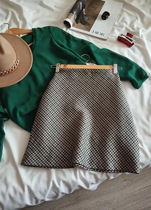 Твидовая мини-юбка а-силуэта в мелкий узор massimo dutti xs -s