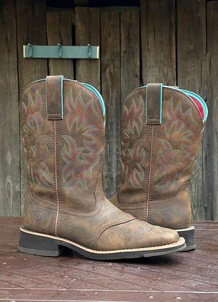 Ariat delilah toasted brown  western оригінал високі жіночі ковбойські чоботи козаки шкіряні розмір 37 з візерунком  6,5 us