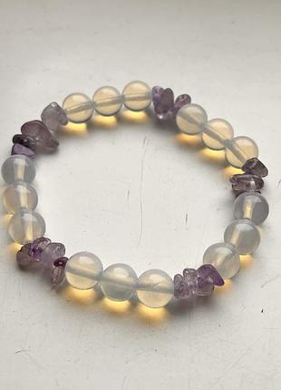 Красивый браслет из лунного камня аметист р.17