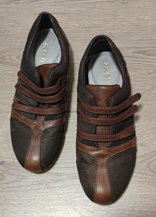 Кожаные текстильные туфли кроссовки  lacoste на липучках /15686/