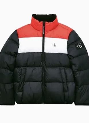 Р. 44-46/s-m мужской трехцветный пуховик calvin klein jeans colorblock puffer jacket (подойдёт для подростков)