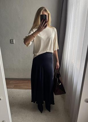 Сатинова спідниця zara темно-синя 9