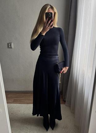 Сатинова спідниця zara темно-синя 4
