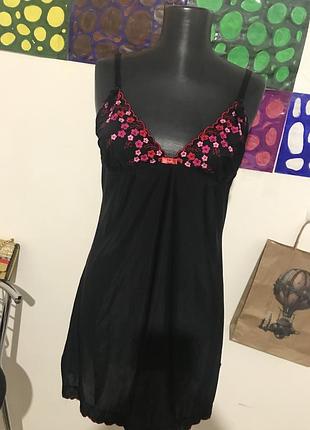Жіночна витончена чорна нічна сорочка (комбінація) від бренду h&m