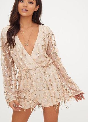 Ромпер prettylittlething з паєтками та бахромою
