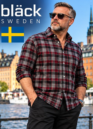 Чоловіча сорочка bläck sweden egyptian cotton 100% бавовна m 48 — преміальна шведська сорочка в клітинку