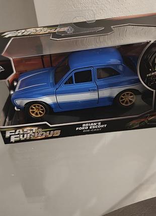 Машинка для хлопчика jada fast & furious "brian's ford escort" (1974) синя, металева