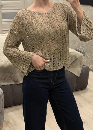 Жіночий светр сітка one size бежевий