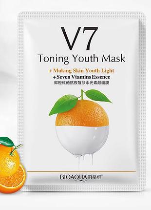 Витаминная тканевая маска для лица bioaqua v7 toning youth mask с экстрактом апельсина и витаминами, 30 г