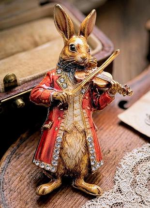 Брошь "заяц- скрипаль", 6см, кролик, сюртук, скрипка