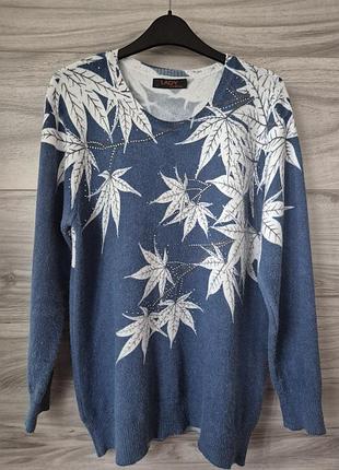 Джемпер жіночий lady fashion синій з листям та стразами (m/l)
