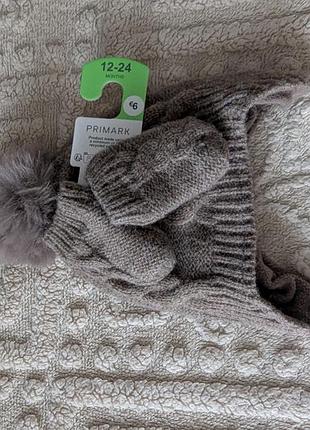 Комплект для немовлят primark, зимова шапочка та рукавички