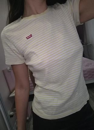 Футболка жіноча levi's perfect tee жовта у білу смужку