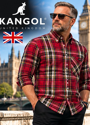 Чоловіча сорочка kangol m 48 — ефектна червона шотландська клітинка, британський стиль, довгий рукав