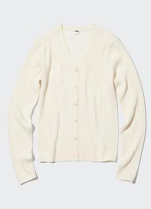 Кардиган в рубчик uniqlo розмір m білий  айворі кофта на ґудзиках вовна wool розмір м