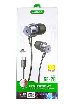 Наушники type-c ge-28 черные 1.2м 29460 тм gerlax